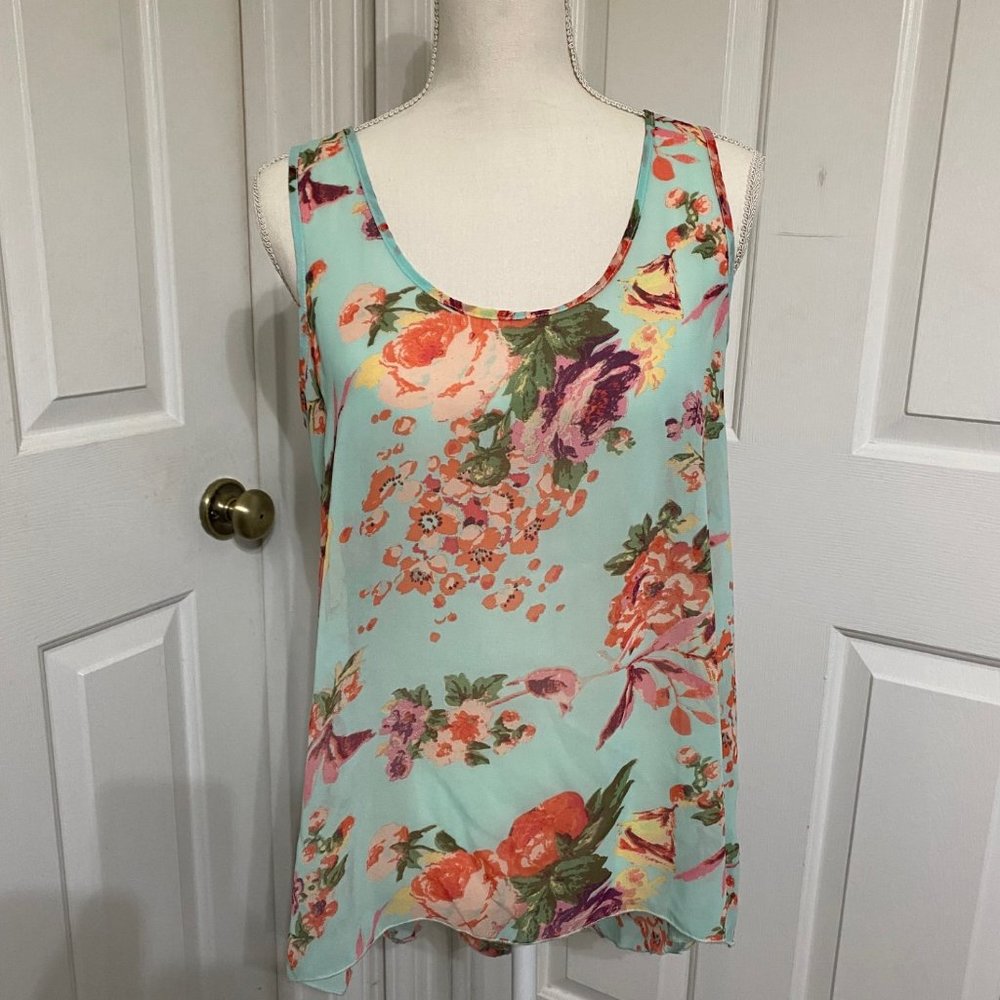 Forever 21 M Light Weight Sheer Hi-Lo Top w/Tie Back